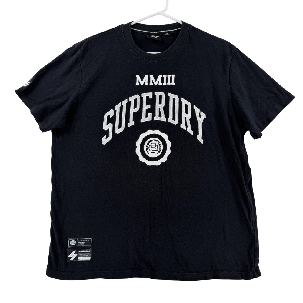 Superdry Shirt Mens Medium Black MMIII Crest Logo Graphic Tee T-Shirt Front